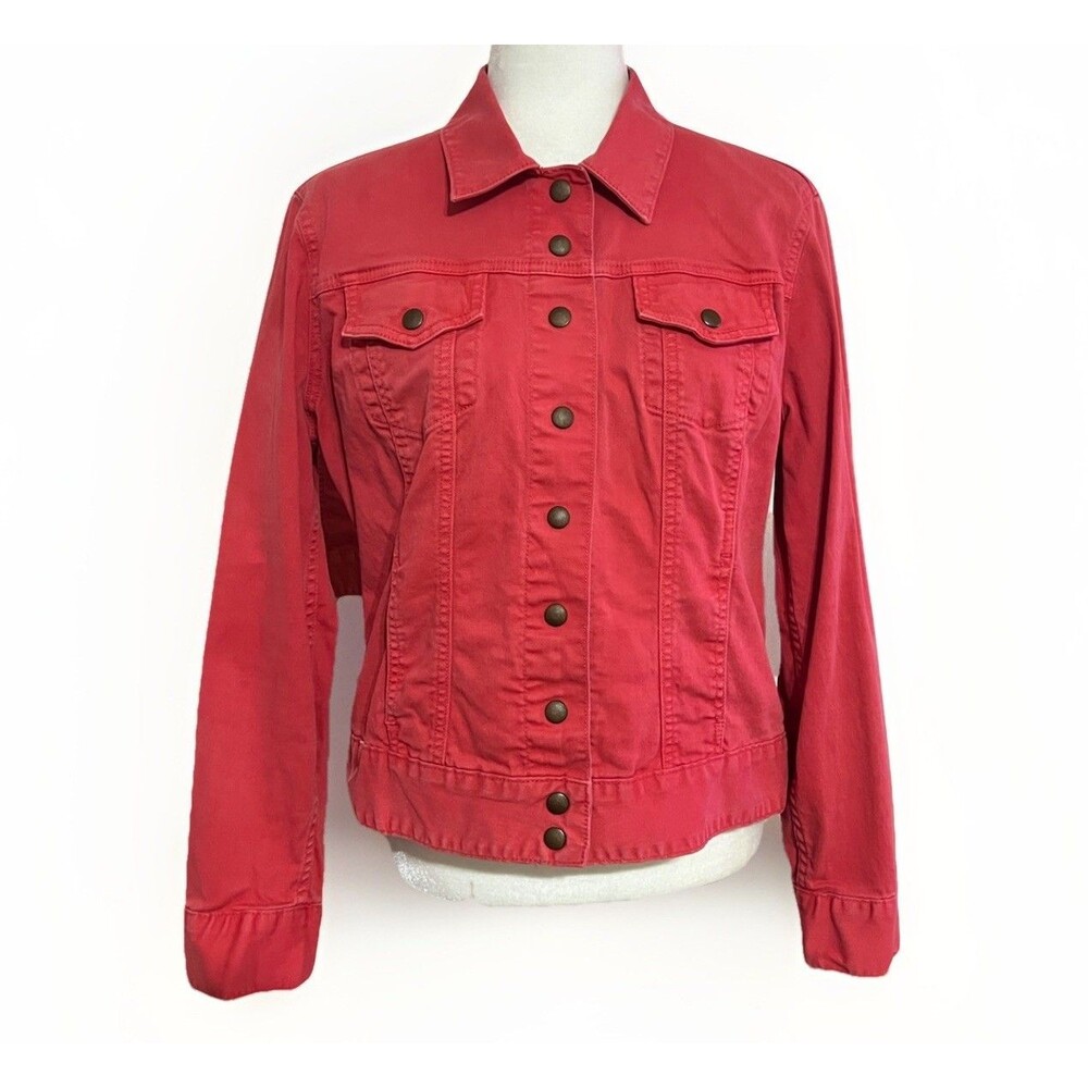 Lucky Brand Sabrina Denim Jacket Orange Coral Women’s Large Y2K Colorful Casual